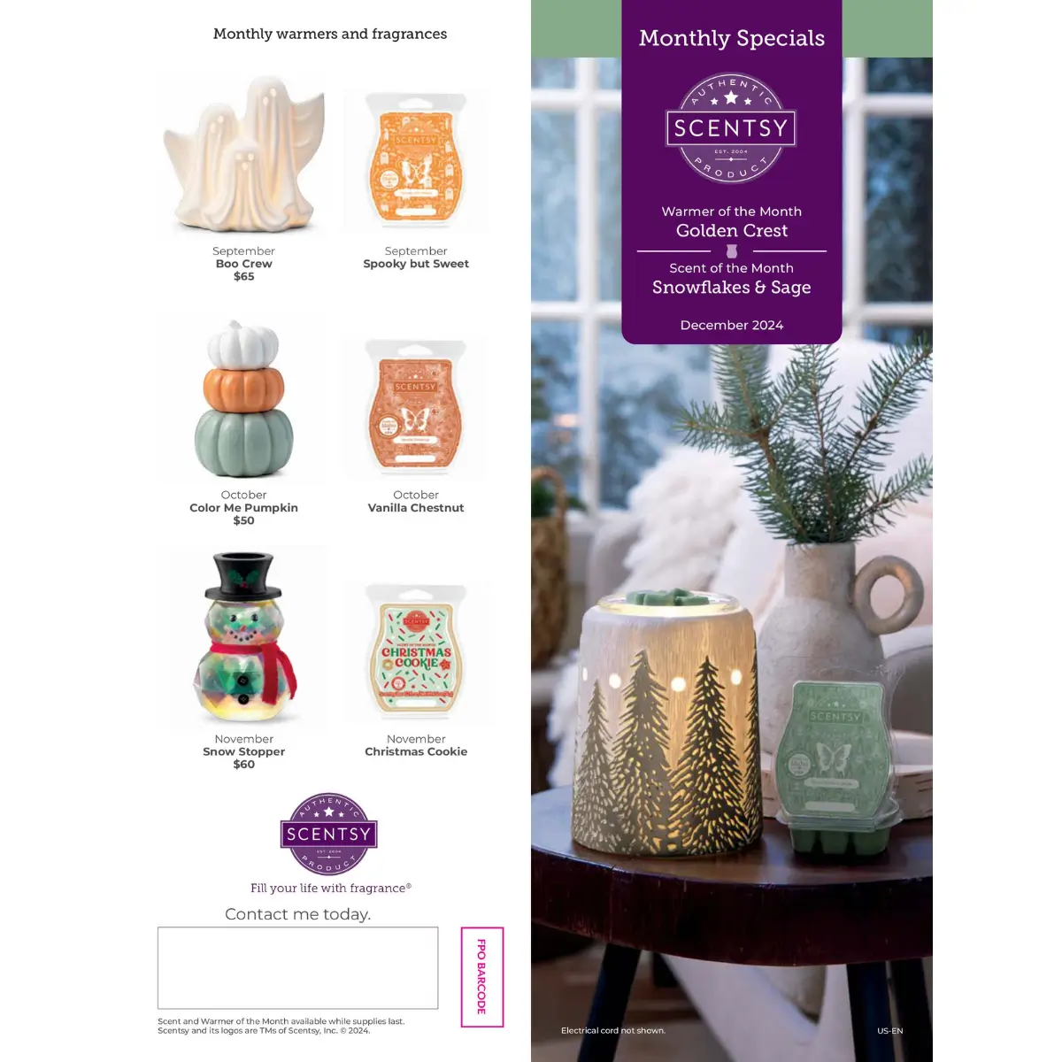 Scentsy December 2024 Warmer of the Month - Golden Crest + Snowflakes & Sage
