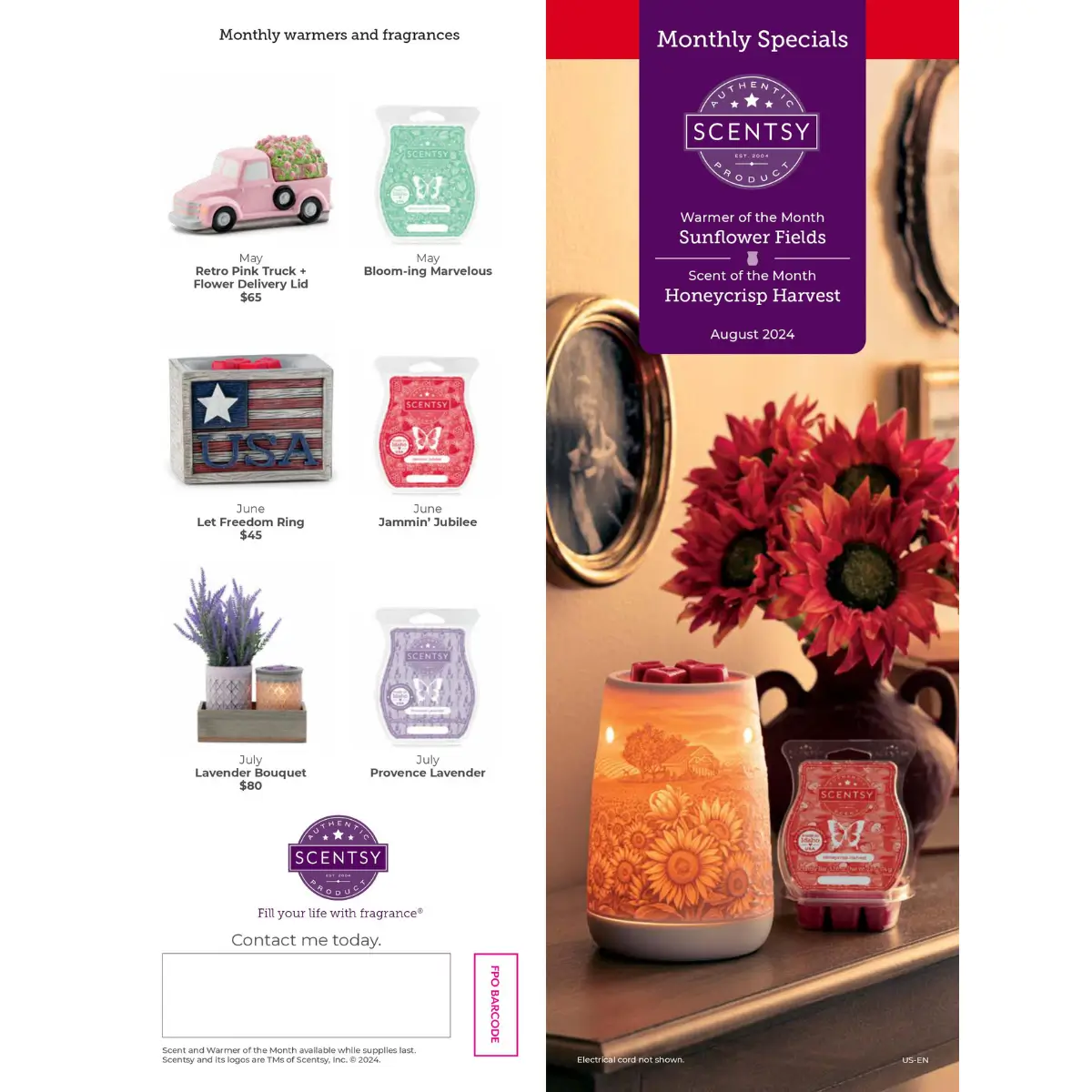 Scentsy August 2024 Warmer of the Month - Sunflower Fields + Honeycrisp Harvest