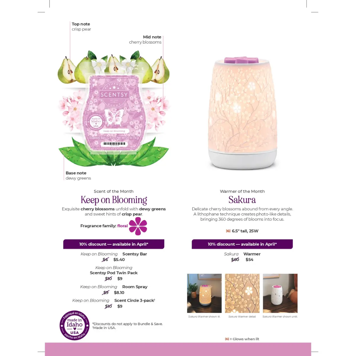 Scentsy April 2025 Warmer of the Month - Sakura Cherry Blossom & Keep on Blooming