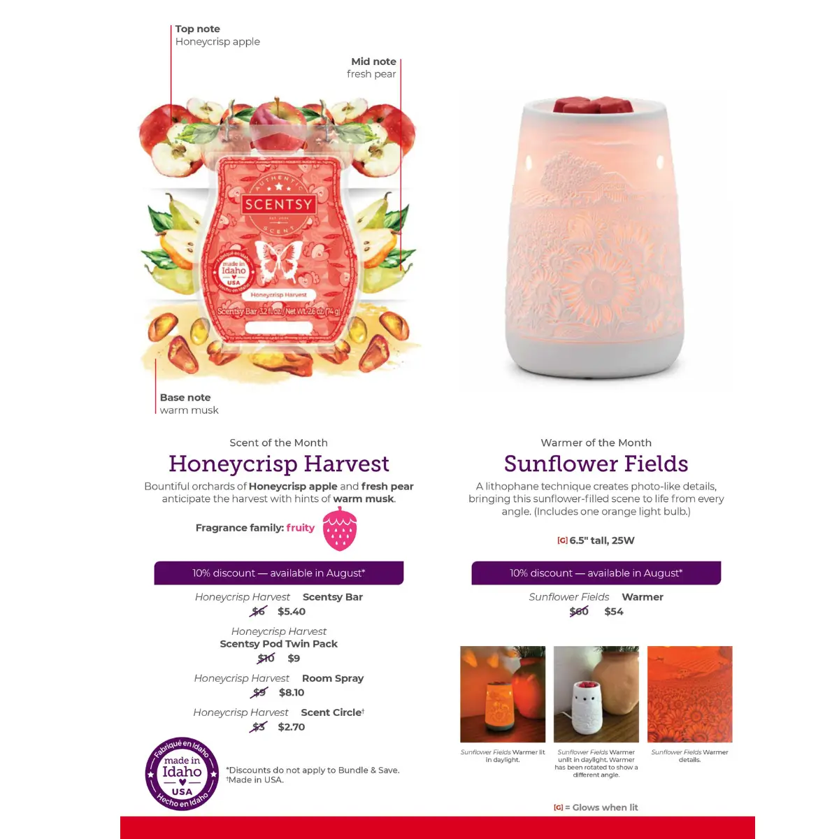 Scentsy August 2024 Warmer of the Month - Sunflower Fields + Honeycrisp Harvest