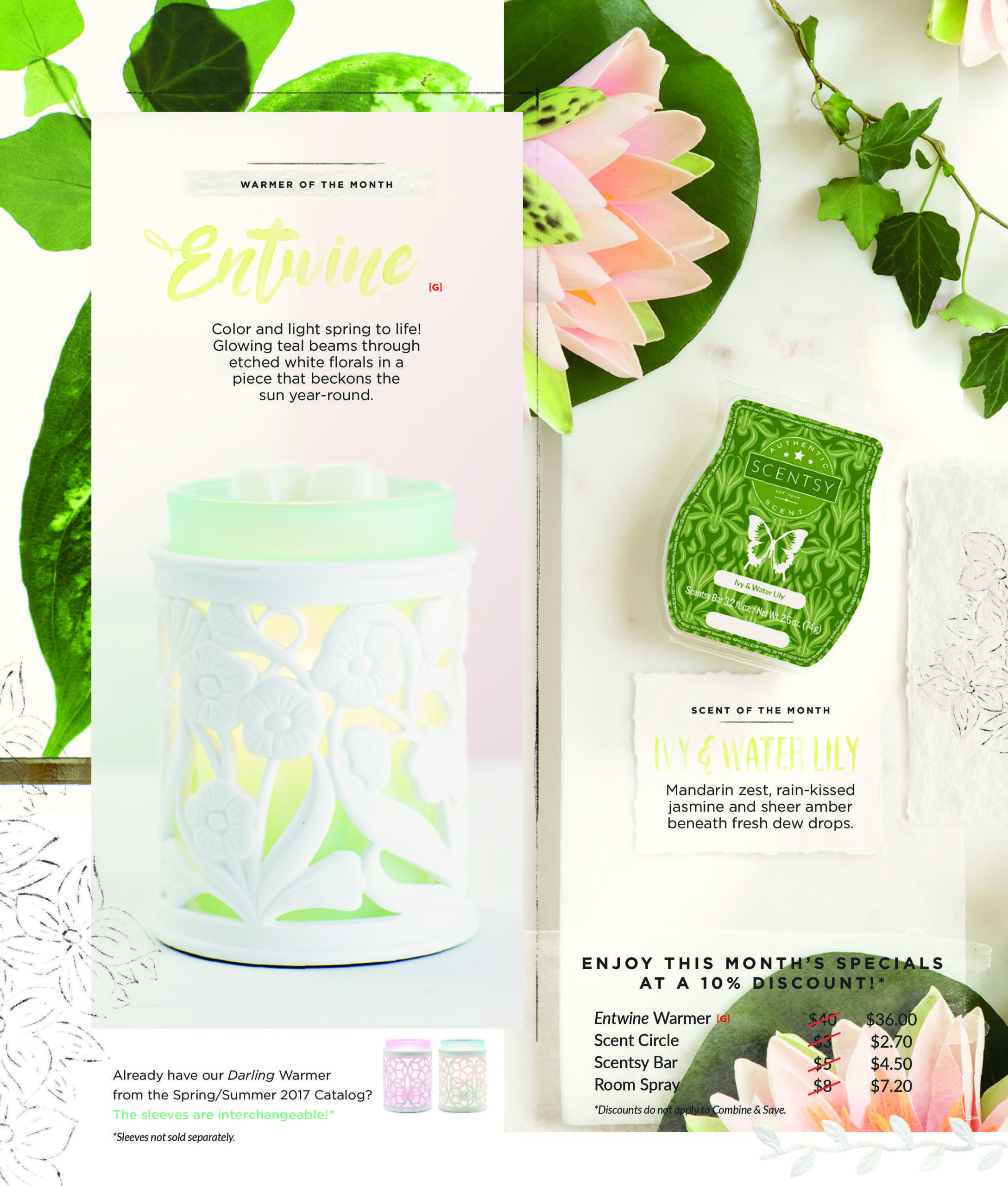SCENTSY APRIL 2017 WARMER AND SCENT OF THE MONTH ~ ENTWINE SCENTSY WARMER & IVY & WATER LILY FRAGRANCE