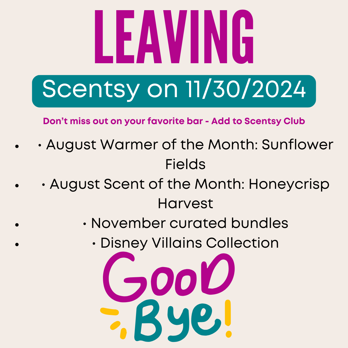 Scentsy products leaving 11/30/2024