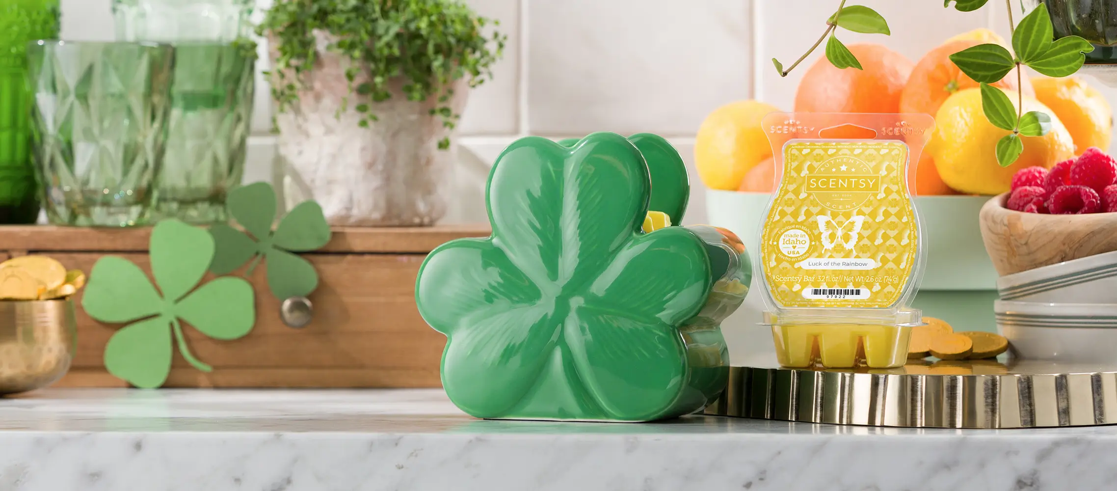 Scentsy February 2025 Warmer of the Month - Clover Me Irish + Luck of the Rainbow