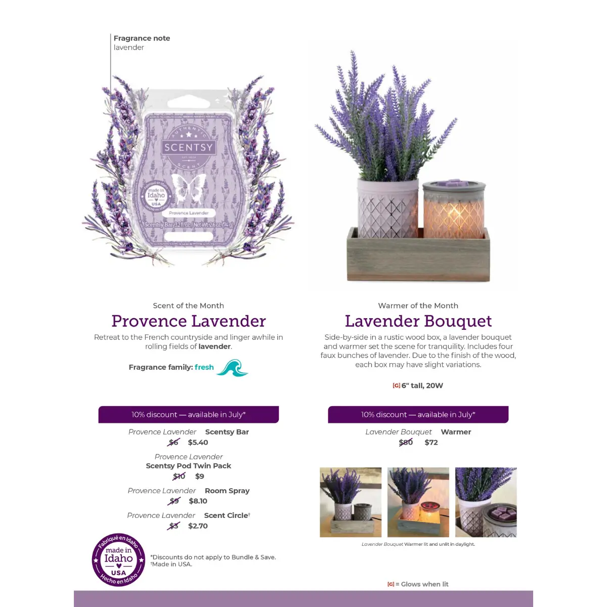 Scentsy July 2024 Warmer of the Month - Lavender Bouquet + Provence Lavender
