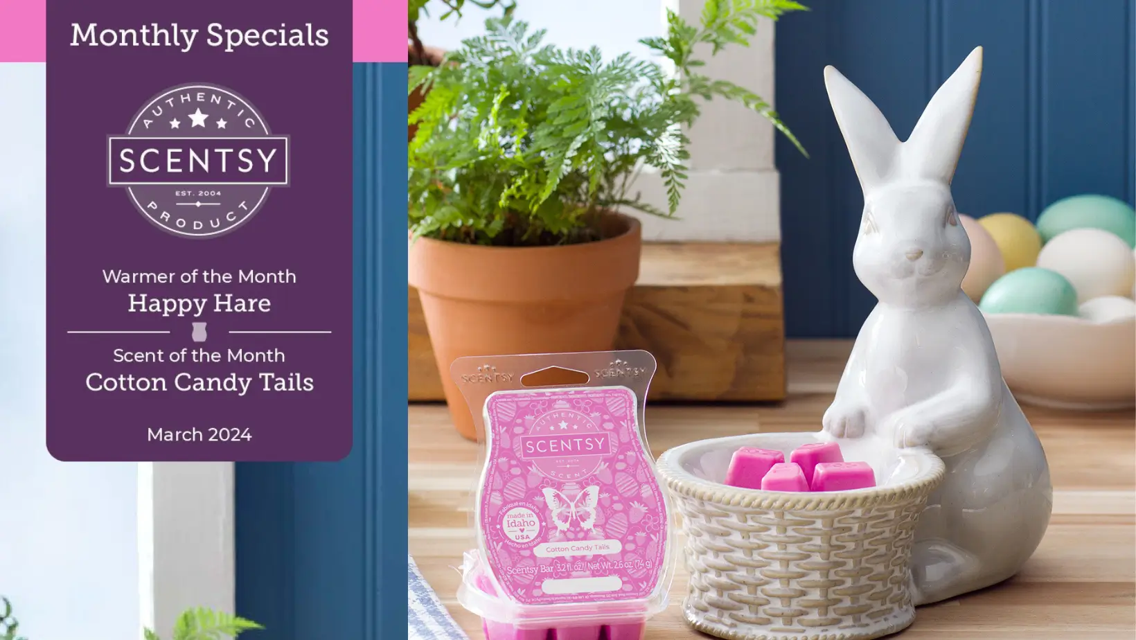 Scentsy March 2024 Warmer & Scent of the Month | Happy Hare + Cotton Candy Tails