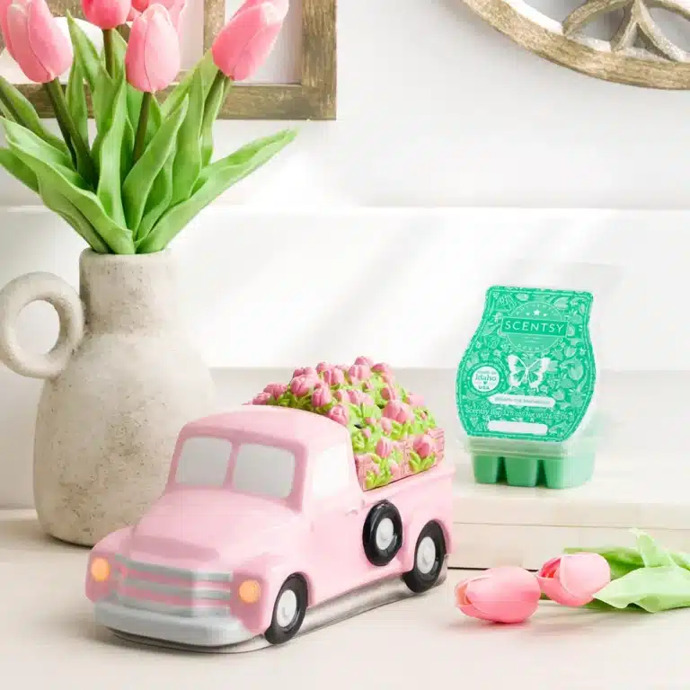 Scentsy May 2024 Warmer & Scent of the Month - Retro Pink Truck Warmer Flower Delivery Lid + Bloom-ing Marvelous