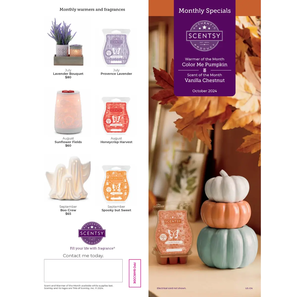 Scentsy October 2024 Warmer of the Month - Color Me Pumpkin + Vanilla Chestnut