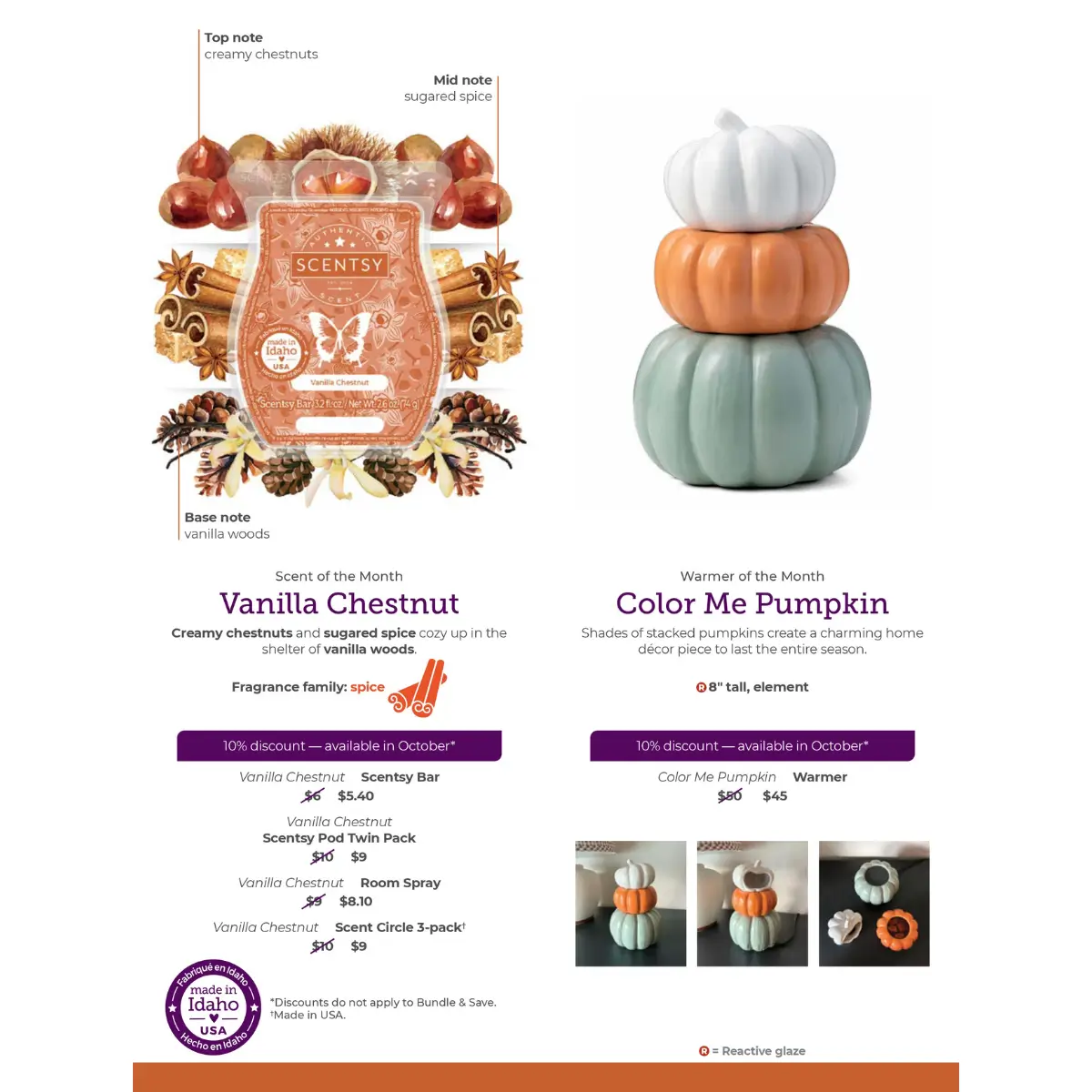 Scentsy October 2024 Warmer of the Month - Color Me Pumpkin + Vanilla Chestnut