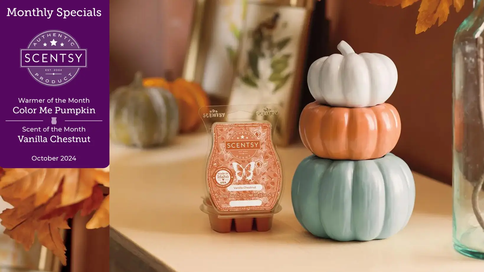 Scentsy October 2024 Warmer of the Month - Color Me Pumpkin + Vanilla Chestnut