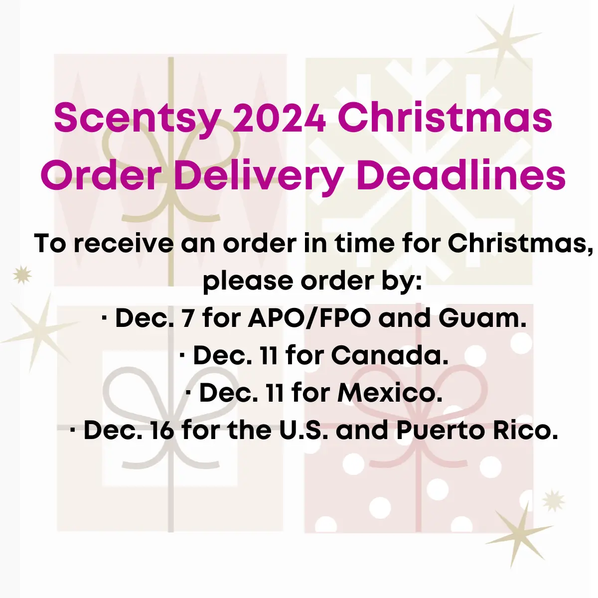 Deadlines to place your Scentsy 2024 Christmas orders